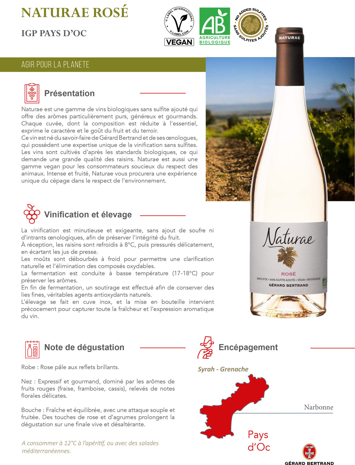 Naturae rosé bio veganistische roséwijn zonder sulfieten 2025 Lot 6 flessen 75 cl - Gérard Bertrand