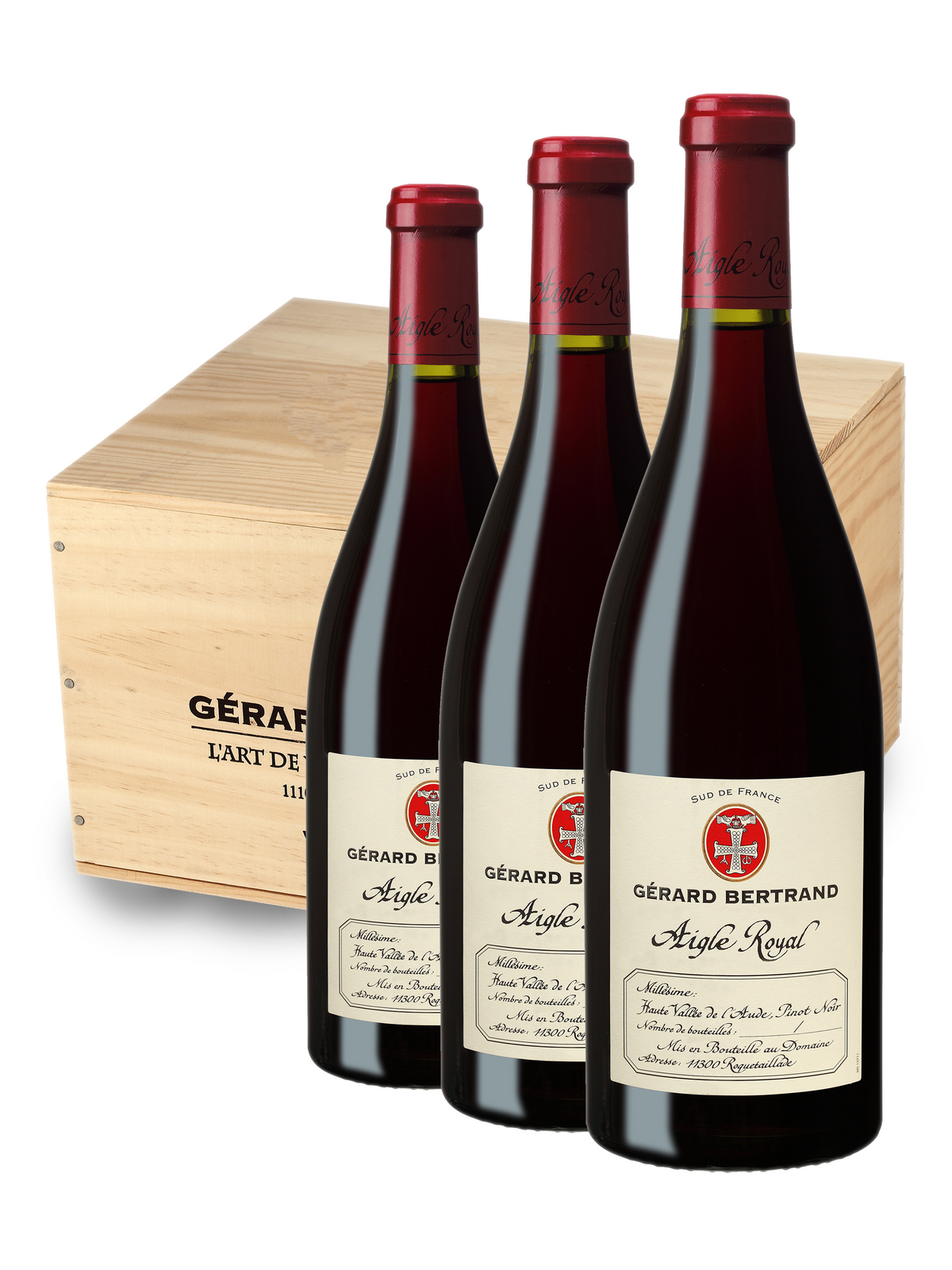 aigle royal Pinot Noir 2021 houten kist 6 flessen 75cl - Gérard Bertrand
