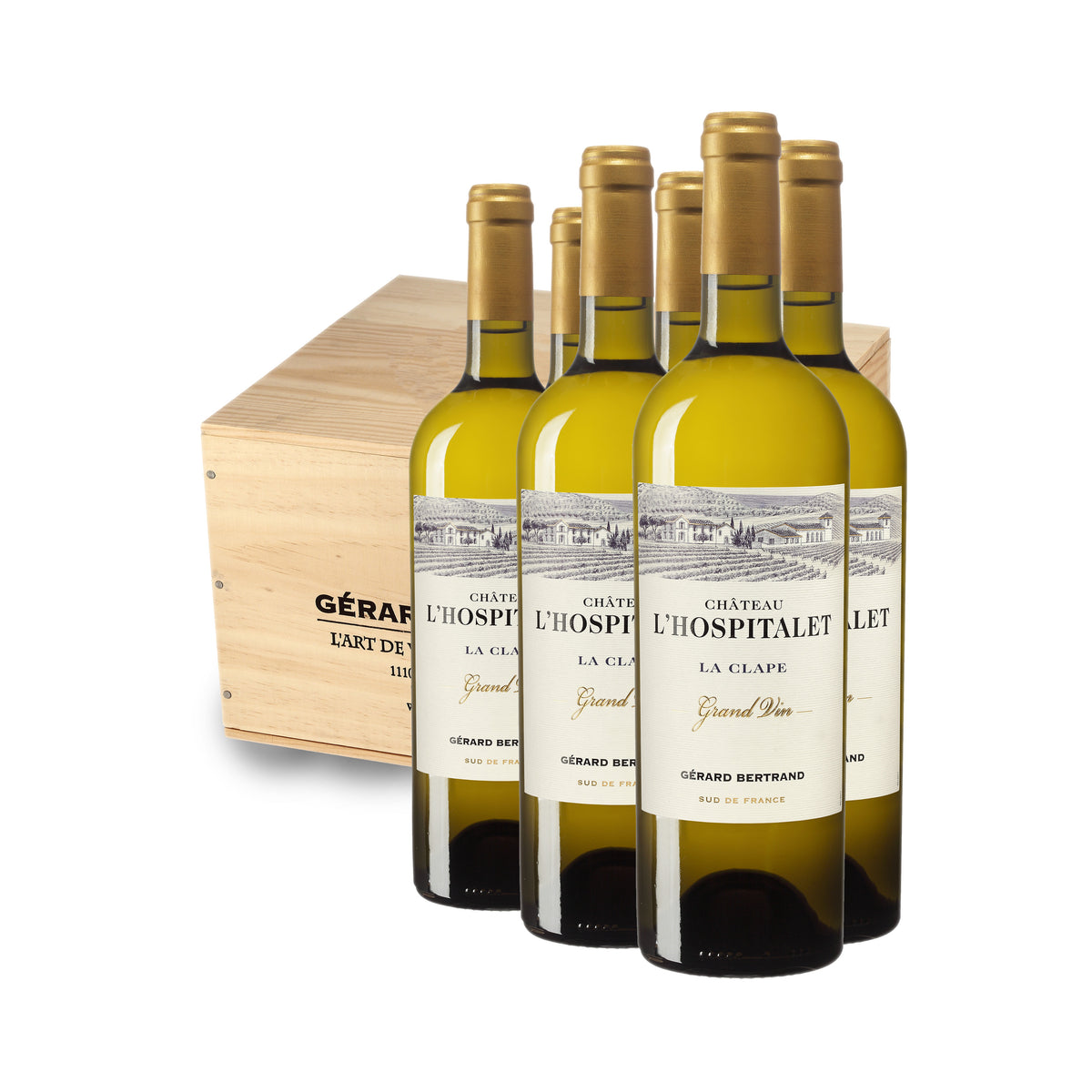 Château L'Hospitalet Grand Vin Witte 2023 witte wijn La Clape houten kist 6 flessen 75cl - Gérard Bertrand