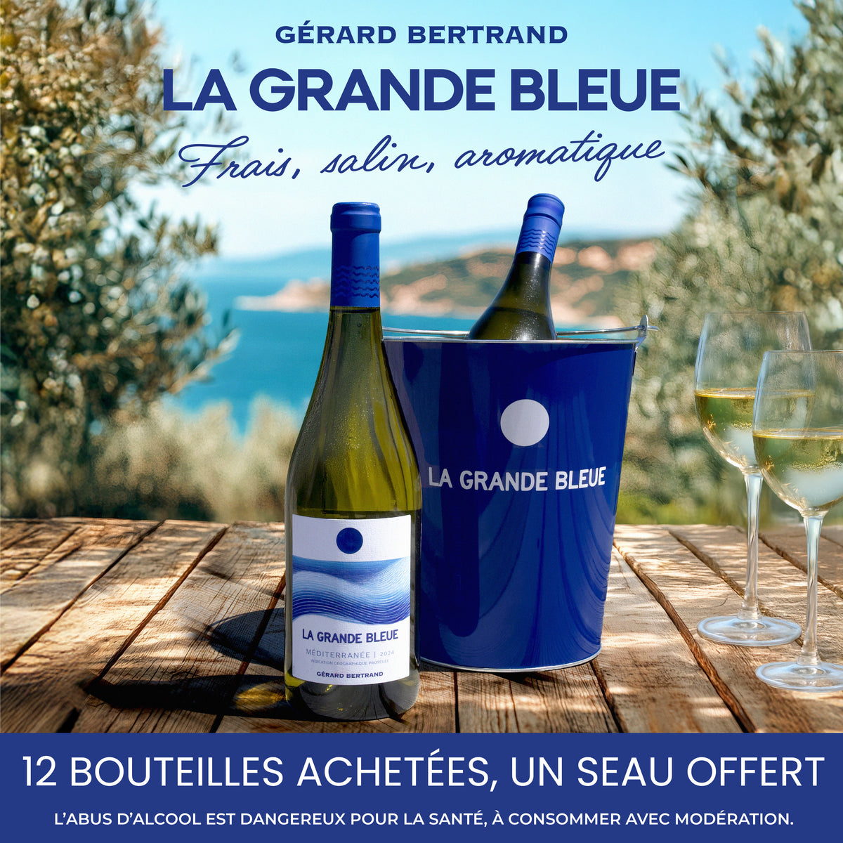 La Grande Bleue 2024 biologische witte wijn Speciaal Aanbod 12 Flessen 75cl en IJsemmer Cadeau - Gérard Bertrand