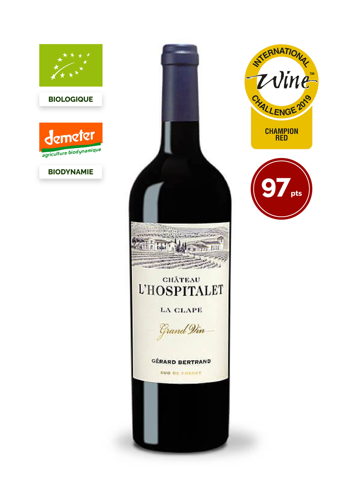 chateau l'hospitalet grand vin rode la clape 2017 biologische wijn biodynamie beste rode wijn ter wereld IWC red wine trophy