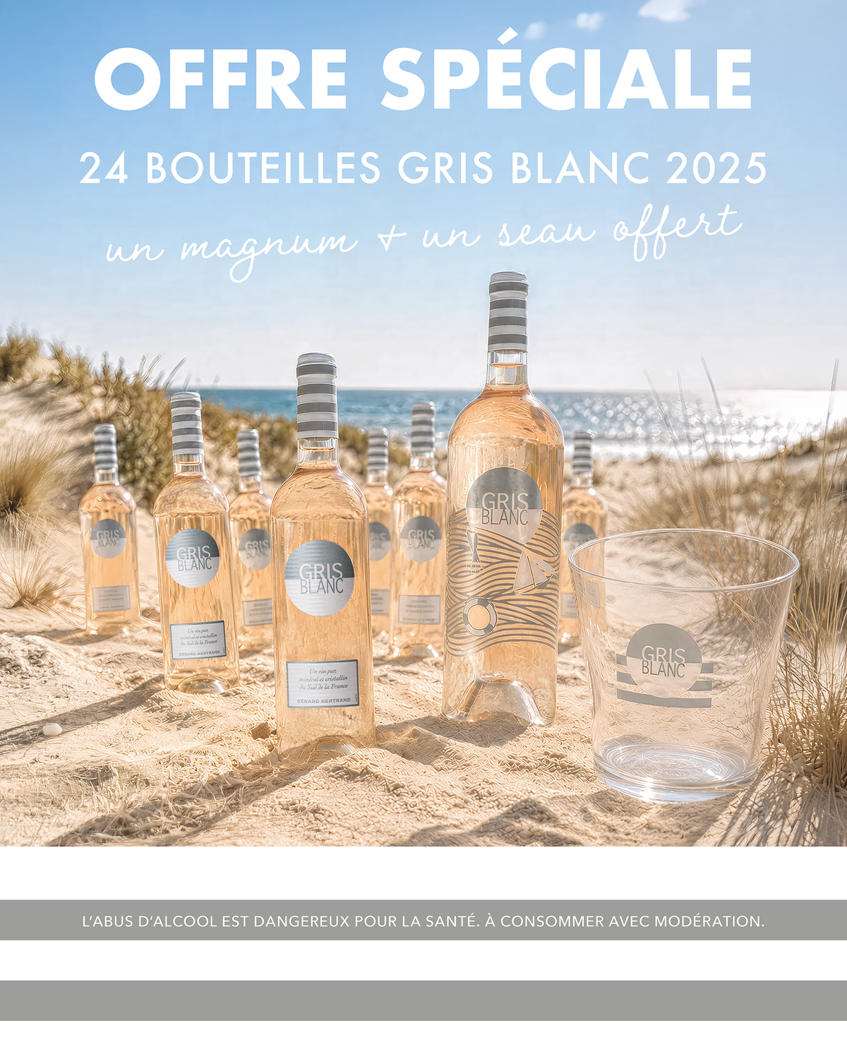 Gris Blanc speciale aanbieding 24 flessen 2025 75cl met ijsemmer en Magnum 20 jaar cadeau