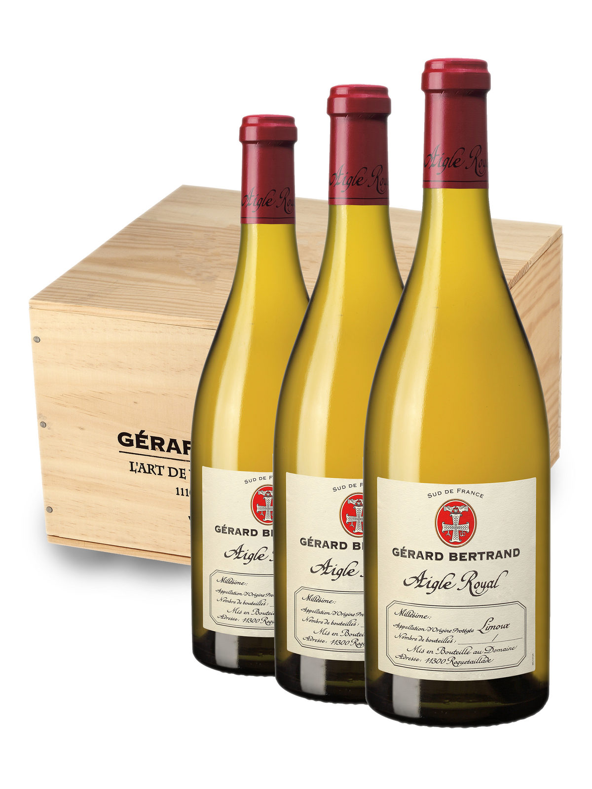 Aigle Royal Chardonnay AOP Limoux 2022 houten kist 6 flessen 75cl witte wijn - Gérard Bertrand 