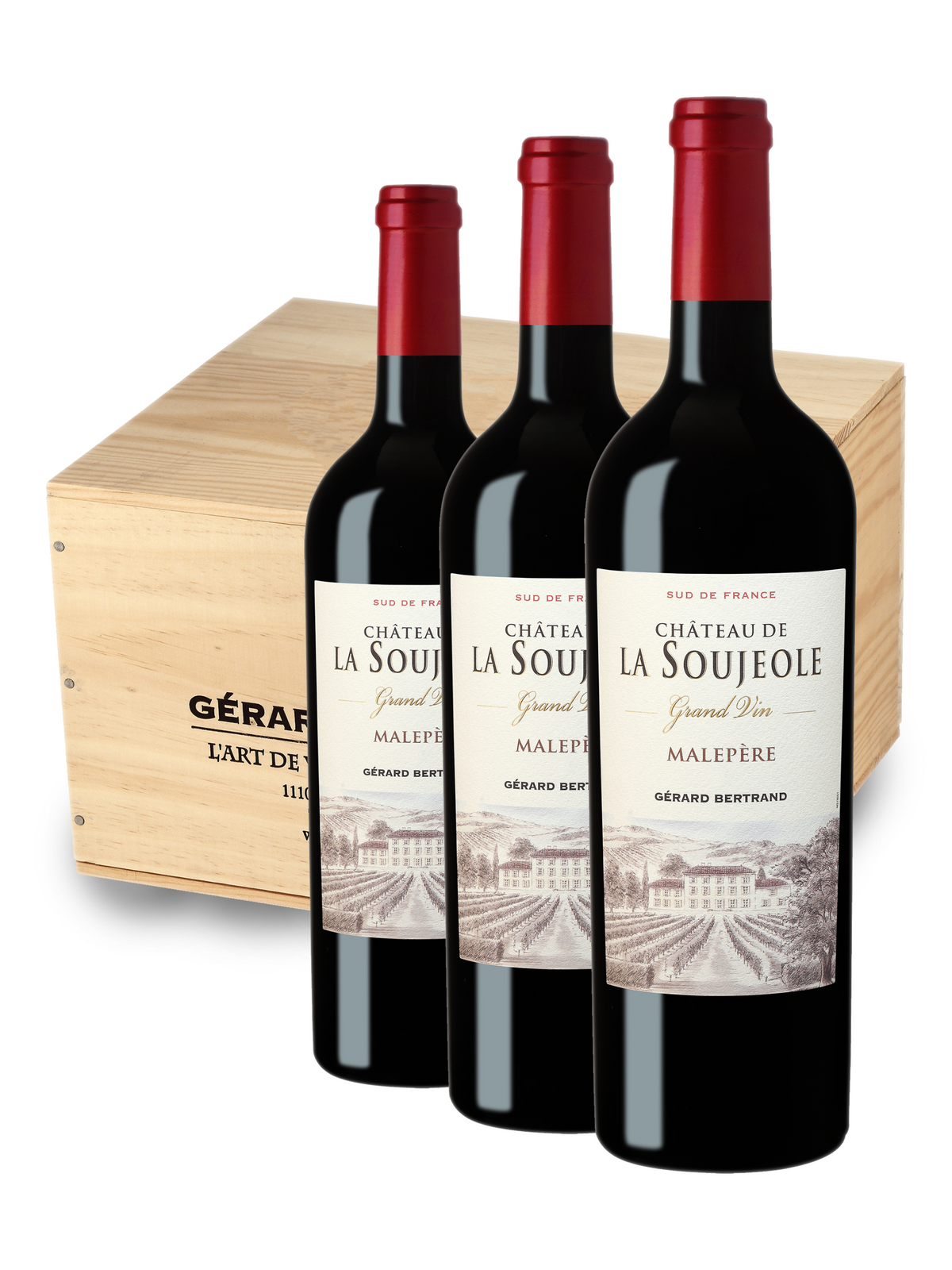 Château La Soujeole Grand Vin Rouge 75cl 2019 lot van 6 flessen met houten kist - Gérard Bertrand 