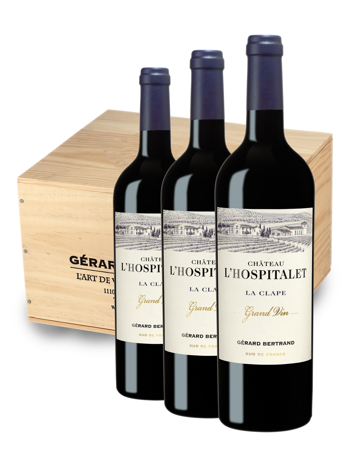 Château l'Hospitalet Grand Vin Rood 2017 houten kist 6 flessen - Beste rode wijn ter wereld IWC 2019 - Gérard Bertrand