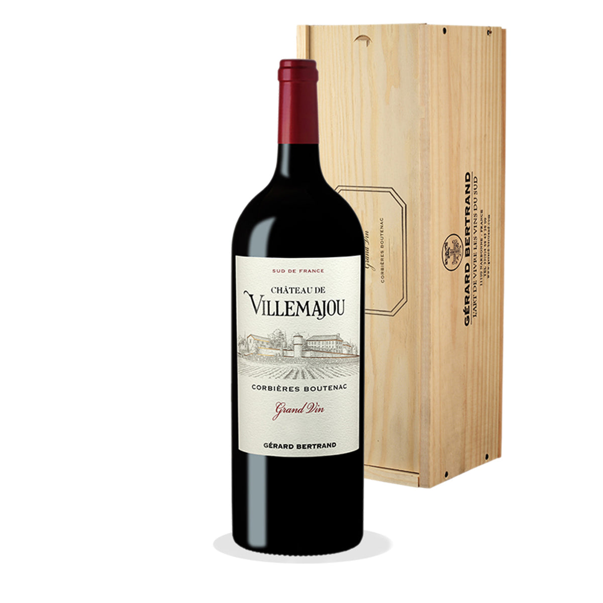 Château de Villemajou Grand Vin Rood 2020 Magnum (1,5L) met houten kist - Gérard Bertrand