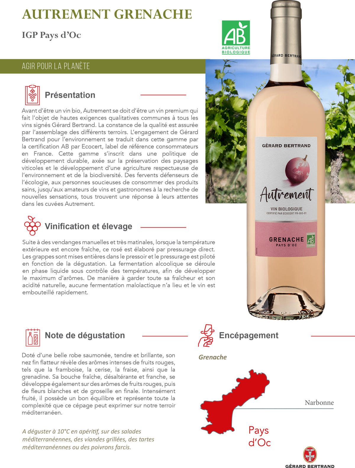 Autrement Grenache rosé 2024 75cl - Gérard Bertrand 
