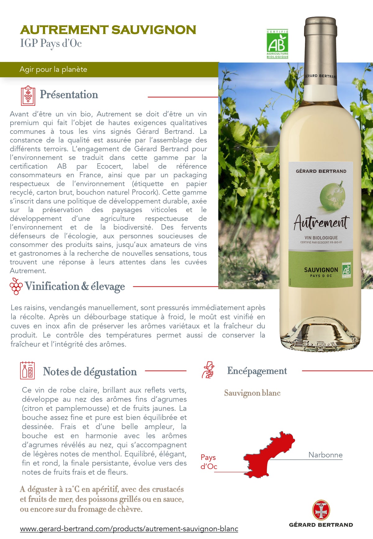 Autrement Sauvignon Blanc 2024 75cl biologische witte wijn - Gérard Bertrand 