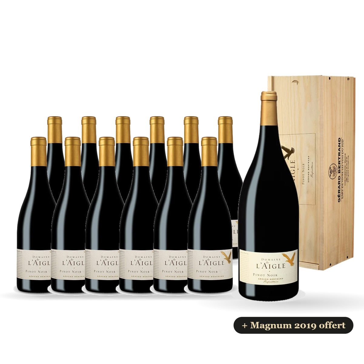 Set van 12 flessen Domaine de l'Aigle Pinot Noir 2024 met gratis magnum uit 2019