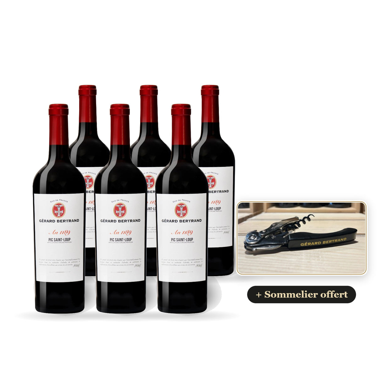 Set van 6 flessen Héritage An 1189 Pic Saint Loup 2024 met gratis Gérard Bertrand-sommeliermes