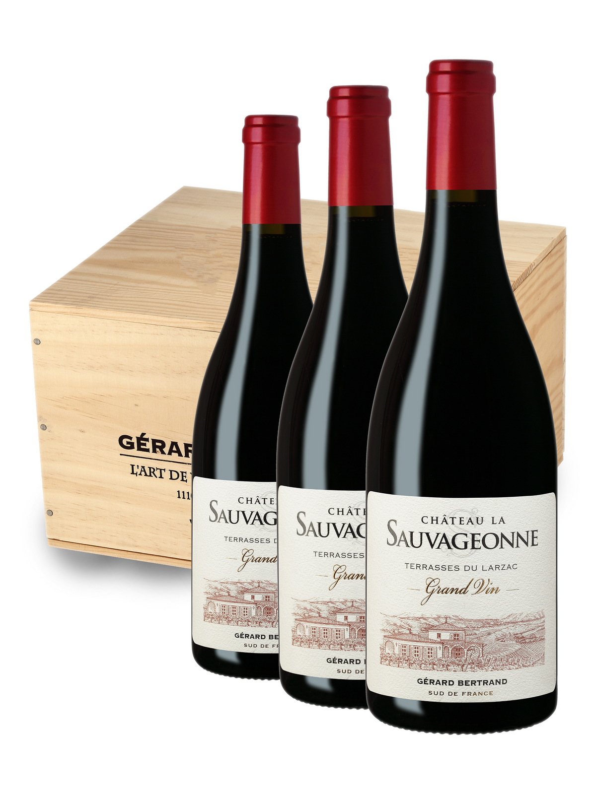 Château La Sauvageonne Grand Vin Rood 2022 Houten Kist 6 Flessen 75cl - Gérard Bertrand 