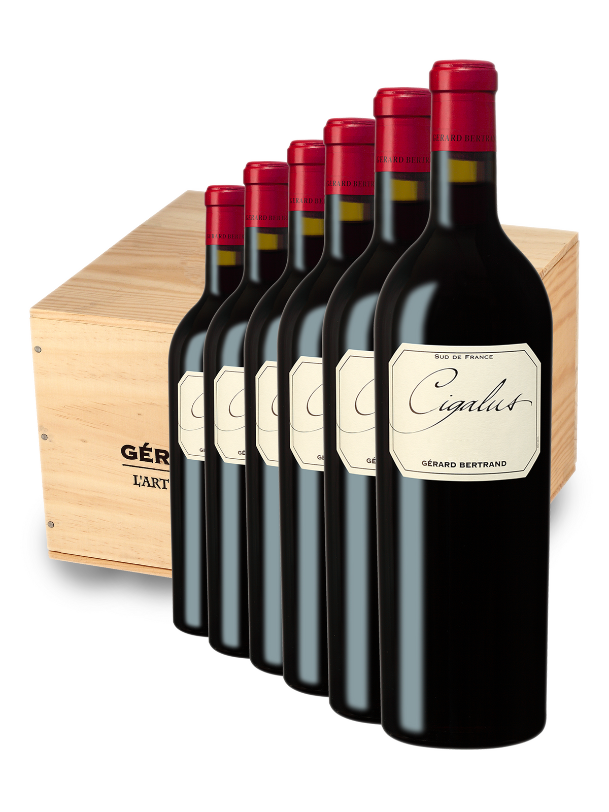 Cigalus Rouge 2021 - Houten kist 6 flessen - Gérard Bertrand 